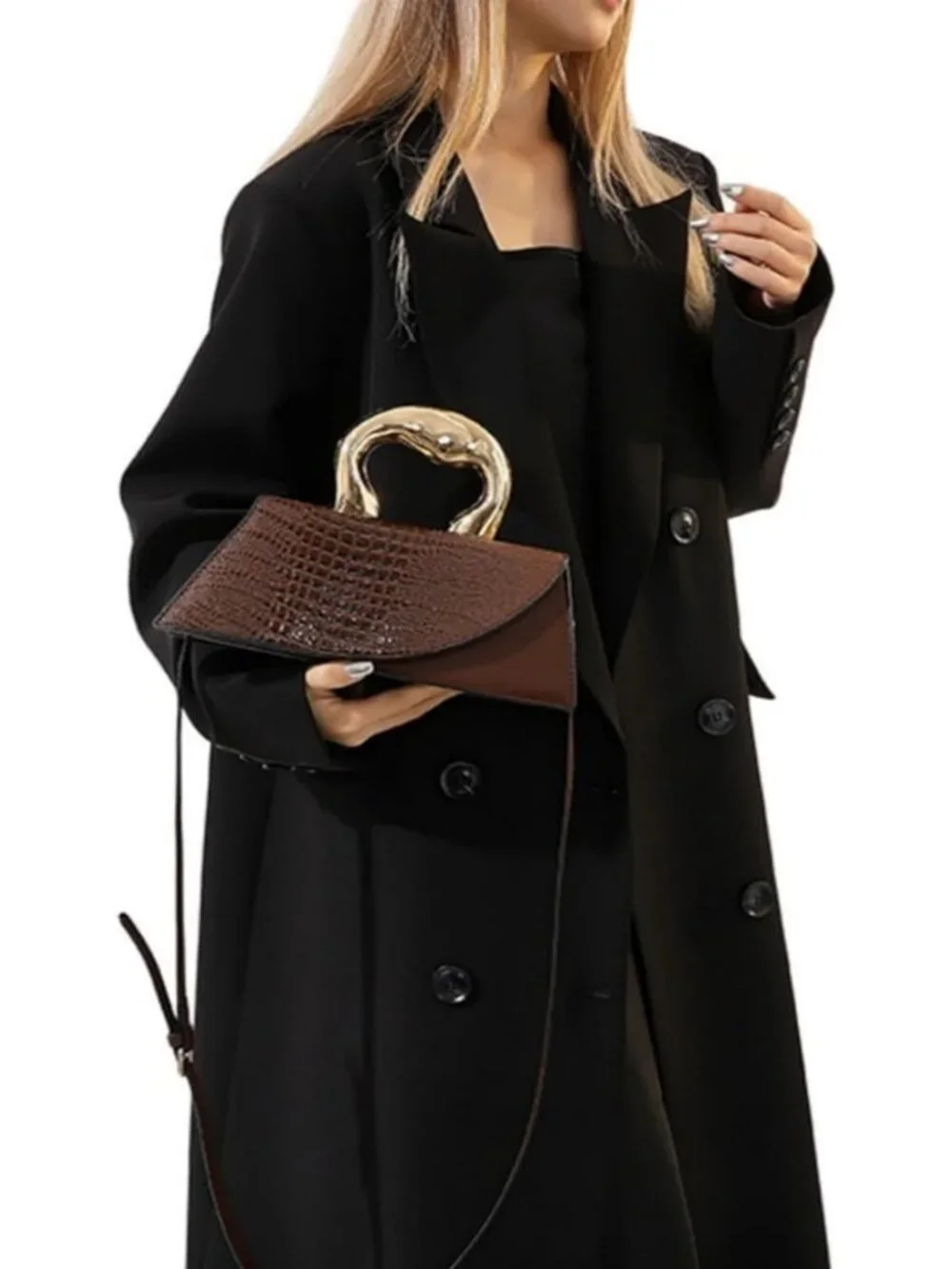 Chic Vegan Leather Evening Clutch Purse with Crocodile Pattern & Crossbody Strap